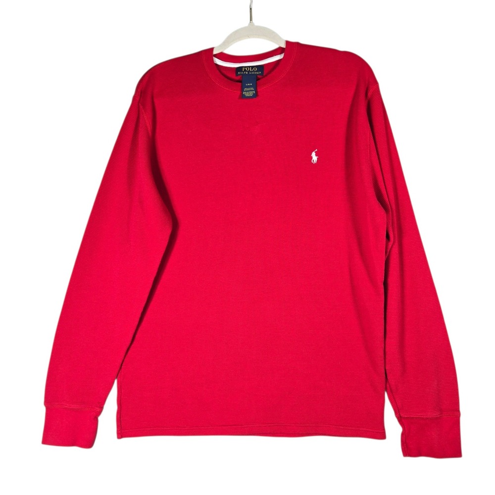 Polo Ralph Lauren Waffle Knit Thermal Shirt Mens L Red Long Sleeve Crewneck